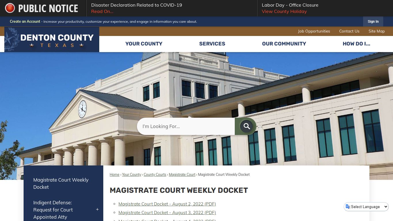 Magistrate Court Weekly Docket | Denton County, TX