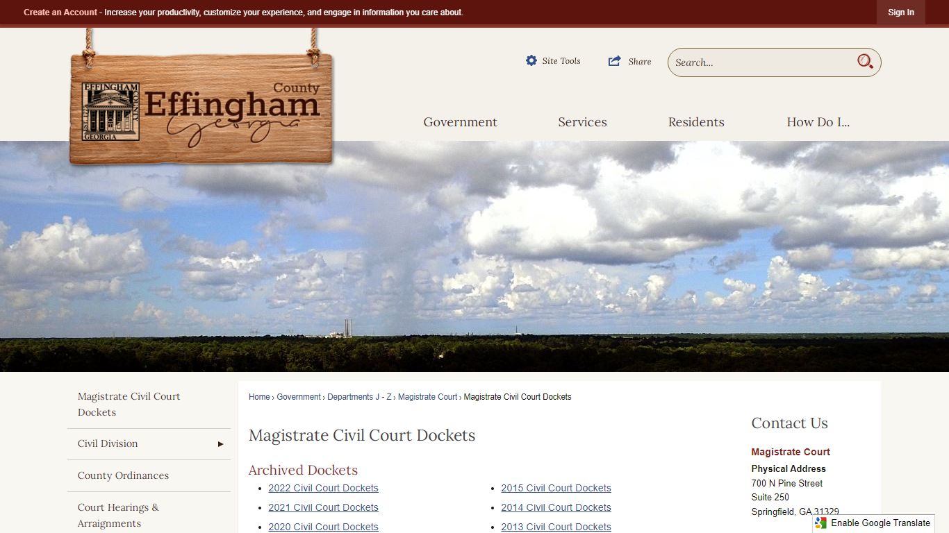 Magistrate Civil Court Dockets | Effingham County, GA