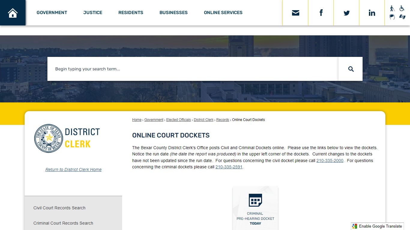 Online Court Dockets | Bexar County, TX - Official Website